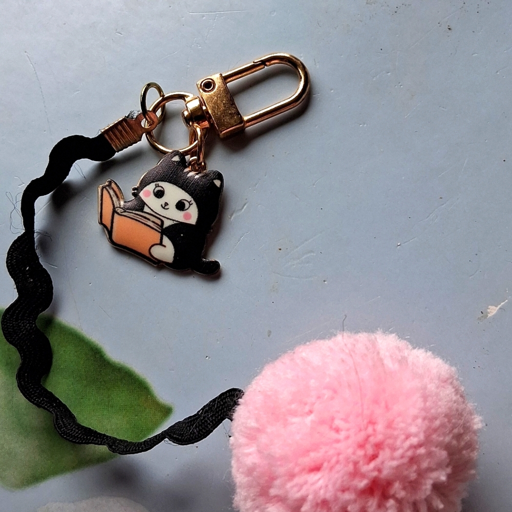 Black Cat Pom Pom Bag Charm / Keychain